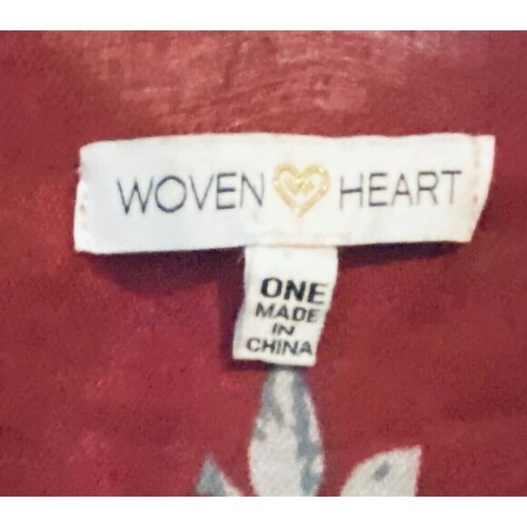 Woven Heart Kimono Top Womens One Size Red Floral Gold Metallic Fringe Boho - Picture 6 of 9